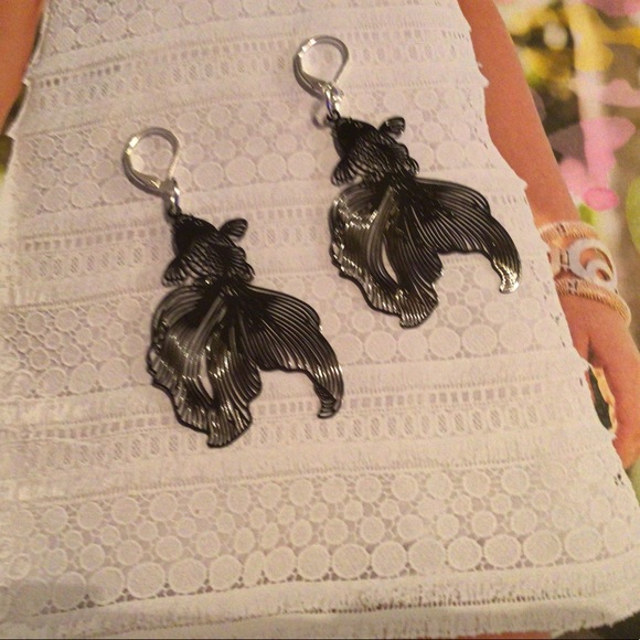 925 black metal koi fish filigree earrings hoops - Picture 5 of 11